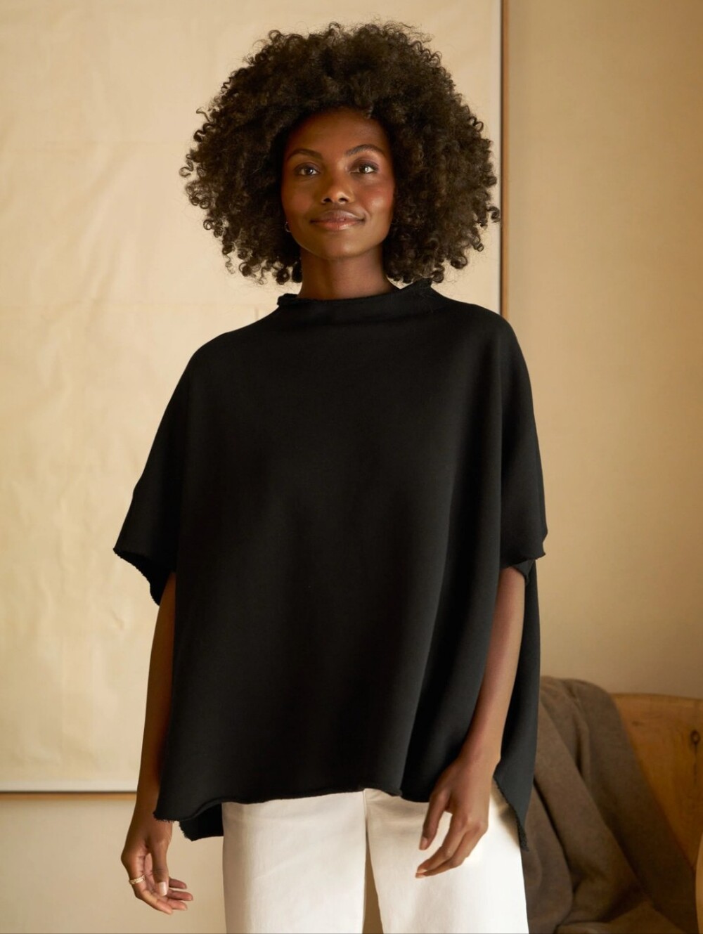 Frank & Eileen AUDREY Funnel Neck Capelet, Black, Triple Terry - Black / O/S